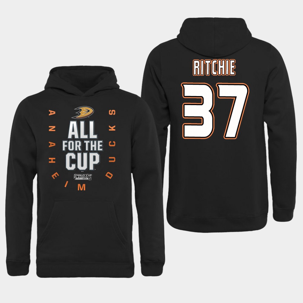 NHL Men Anaheim Ducks 37 Ritchie Black All for the Cup Hoodie